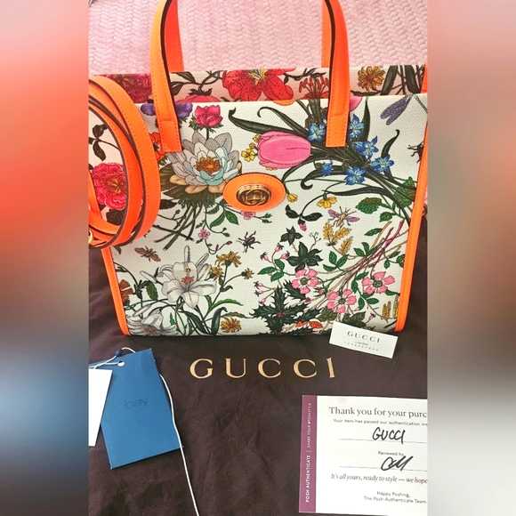AUTHENTIC FLORAL GUCCI MED. TOTE W/ CROSSBODY w/2 COAS๐ - Picture 1 of 13